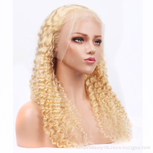 #613 Blonde Deep Wave Lace Frontal Wig Brazilian Virgin Remy Human Hair Lace Frontal Wigs Transparent Lace Wigs
